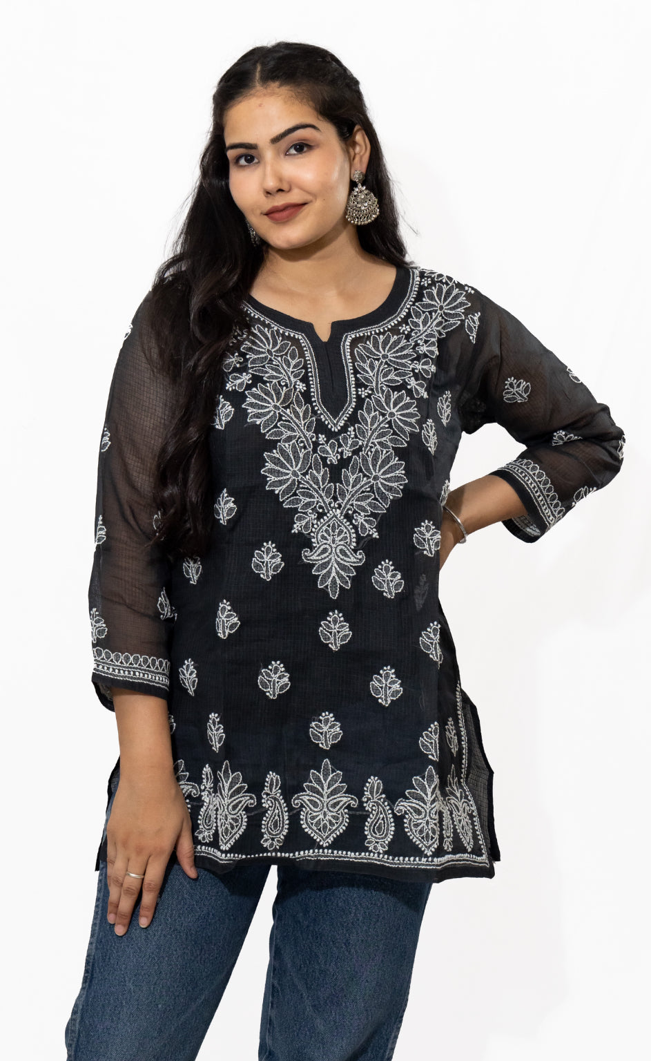 Shop Ethnic Printed Black Short Kurti With Skirt And Dupatta - Jaipur Kurti